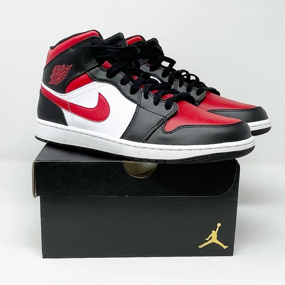 Air Jordan 1 Mid Shoes "Bred Toe" Black Fire Red White 554724-079 NIKE MENS